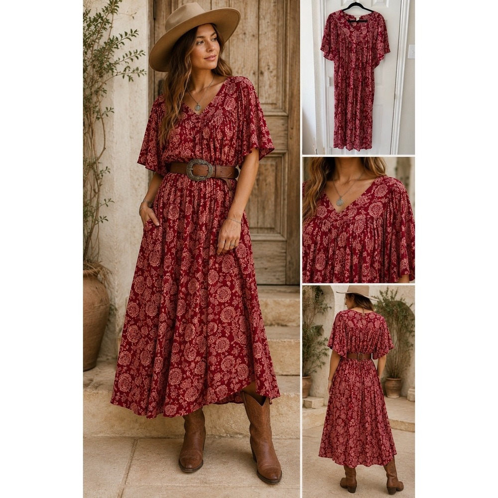Phases 2X Cotton Floral Peasant Maxi Dress Boho Cottagecore Artisan India